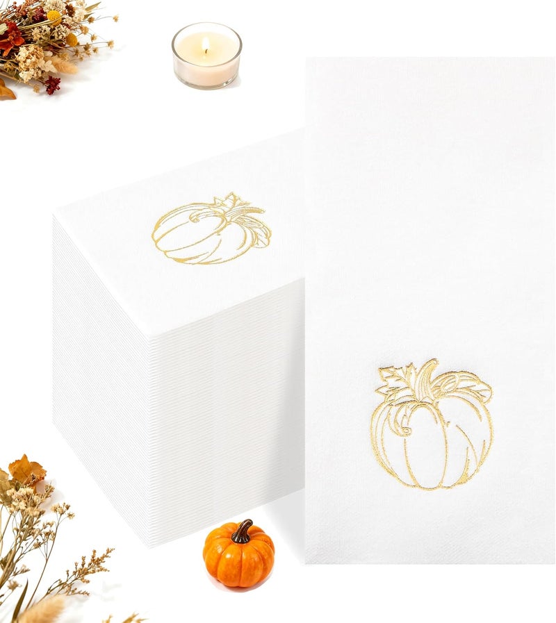 Joyido 50PCS Thanksgiving Pumpkin Napkins - Heavy Duty Fall Pumpkin Paper Napkins - Thanksgiving Disposable Hand Towels for Friendsgiving Table Decor Party Supplies - Image 1